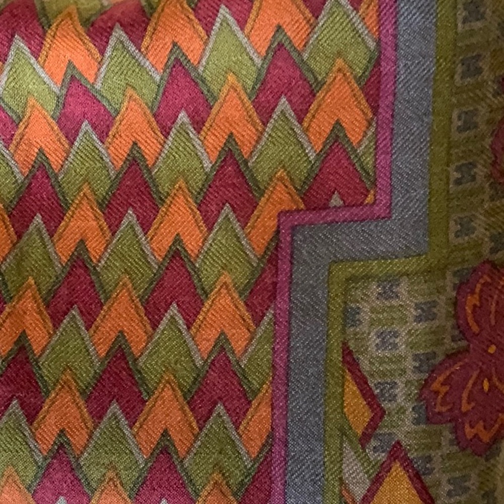 HERMES cashmere 140 cm shawl olive/burgundy/orange/blue